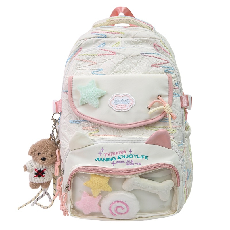Rucsac pentru școală – exterior din nailon, impermeabil, stil proaspăt și drăguț, bretele curbate, căptușeală din poliester