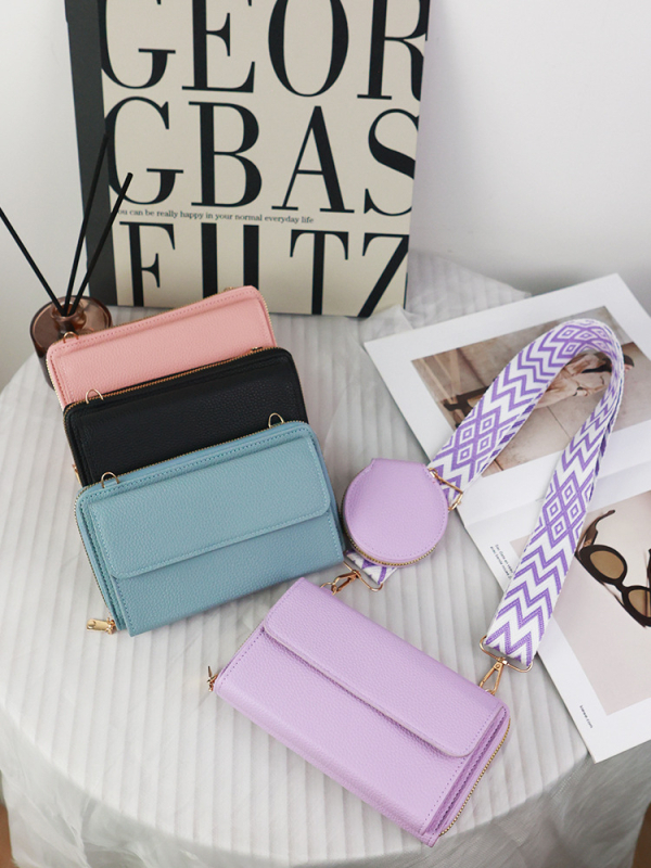 Ženska PU crossbody torba s lychee teksturom, horizontalno kvadratnog oblika, zatvarač, unutarnji džep za mobitel i džep sa zatvaračem, gradski minimalistički stil, proljeće 2025