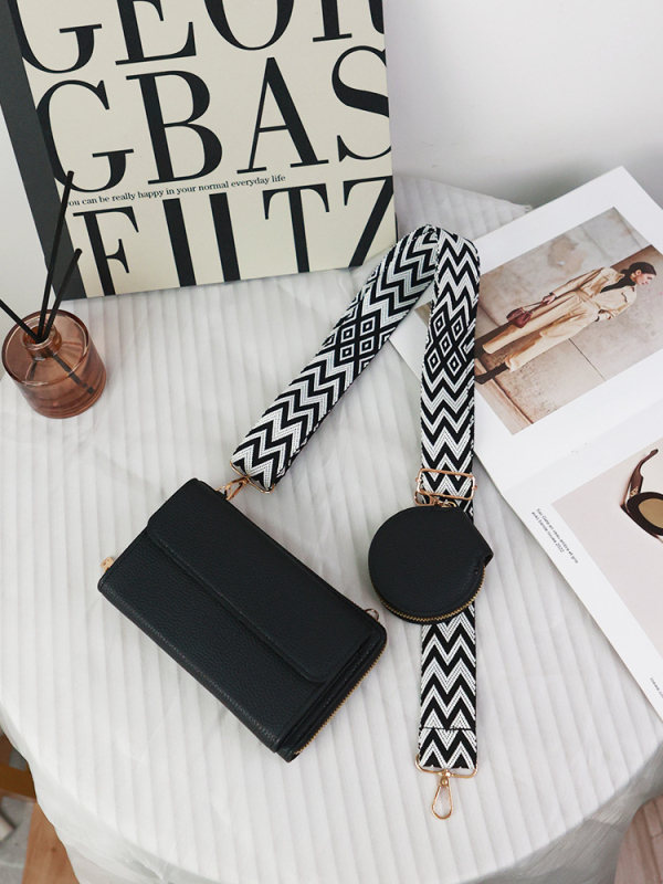 Ženska PU crossbody torba s lychee teksturom, horizontalno kvadratnog oblika, zatvarač, unutarnji džep za mobitel i džep sa zatvaračem, gradski minimalistički stil, proljeće 2025