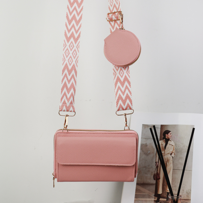 Ženska PU crossbody torba s lychee teksturom, horizontalno kvadratnog oblika, zatvarač, unutarnji džep za mobitel i džep sa zatvaračem, gradski minimalistički stil, proljeće 2025