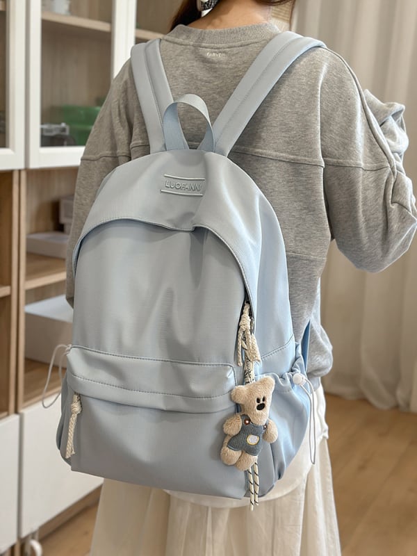 Ghiozdan școlar din nylon, rezistent la uzură, stil urban minimalist, bretele curbate