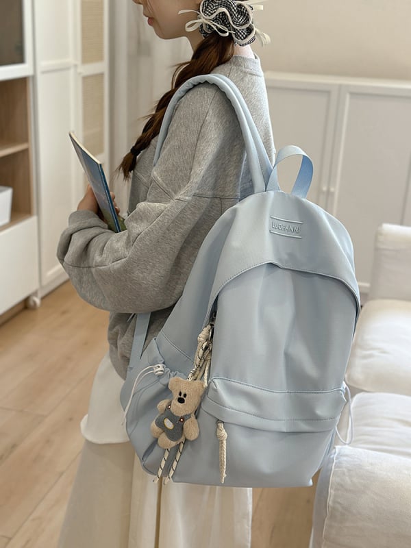 Ghiozdan școlar din nylon, rezistent la uzură, stil urban minimalist, bretele curbate