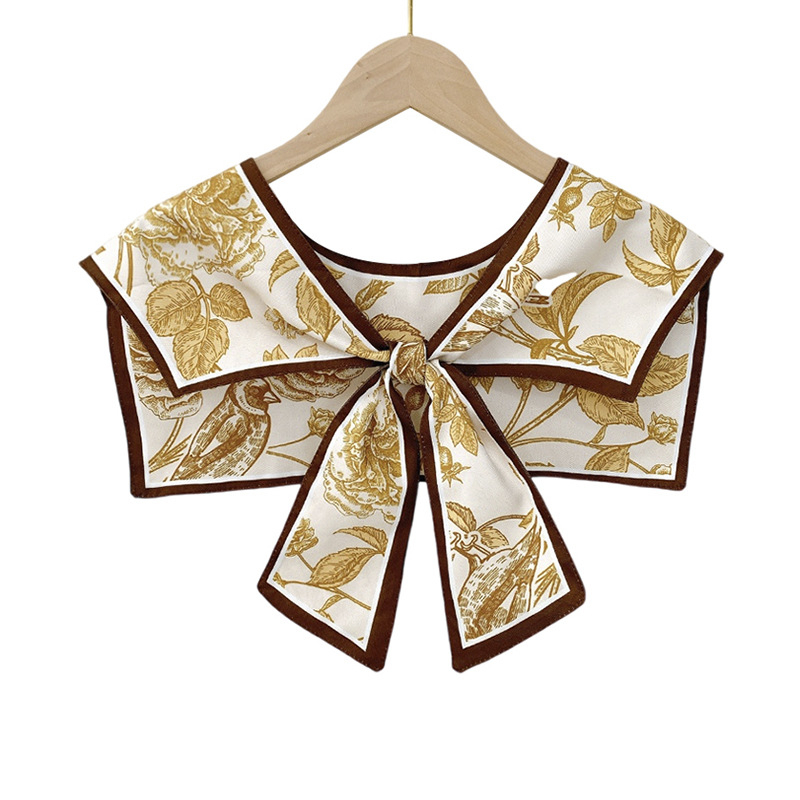 Женски шал с имитационна яка – изкуствена коприна, флорален принт, плоско тъкане, сатенен финиш, декоративно украшение