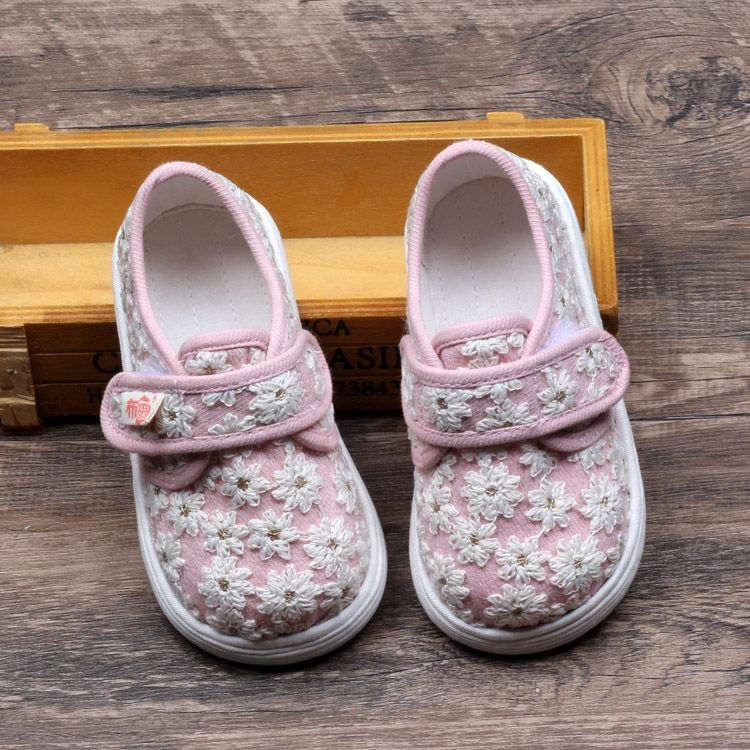 Pantofi din pânză cu cap de tigru pentru copii mici, partea superioară din bumbac și talpa din bumbac, respirabili, stil Hanfu pentru fetițe 1–3 ani