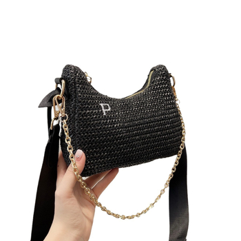 Подмишникова презрамкова чанта – градска минималистична, слама, форма на вареница, цип за затваряне, вътрешен джоб с цип и джоб за телефон