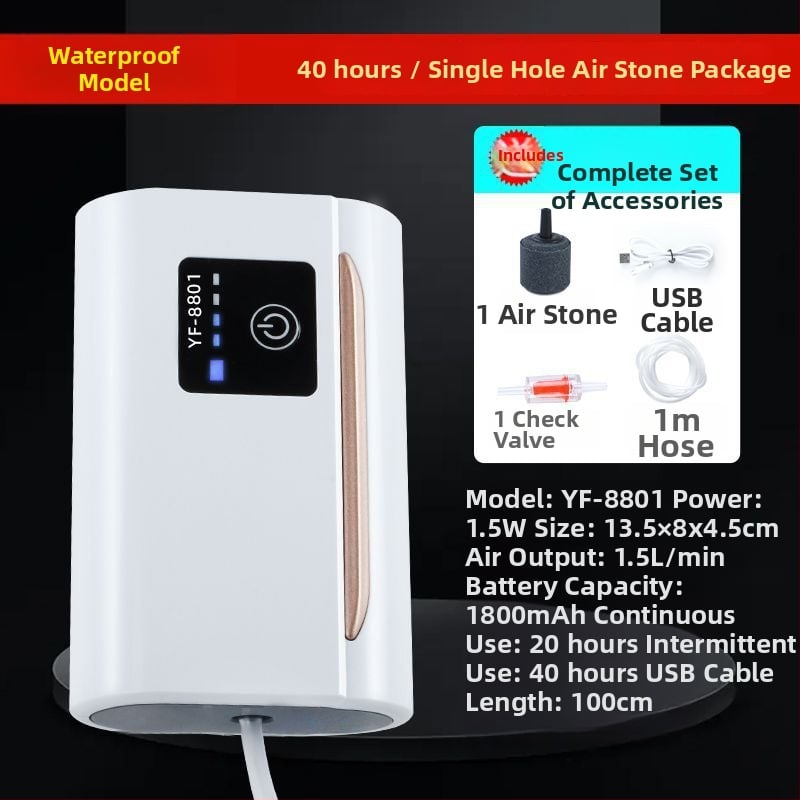 Yafeng зареждаема помпа за обогатяване на кислород за риби, AC-DC литиева батерия, преносимо USB устройство за външна и домашна употреба