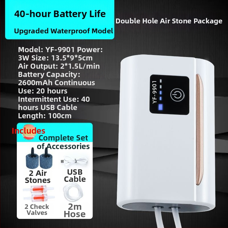Yafeng зареждаема помпа за обогатяване на кислород за риби, AC-DC литиева батерия, преносимо USB устройство за външна и домашна употреба