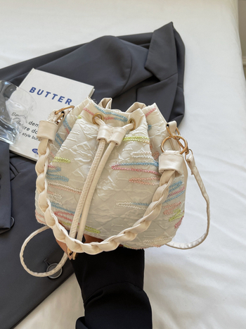 Ženska bucket bag torba, Oxford platno, zatvaranje šnira, džep za mobitel, podstava od poliestera, ljeto 2024