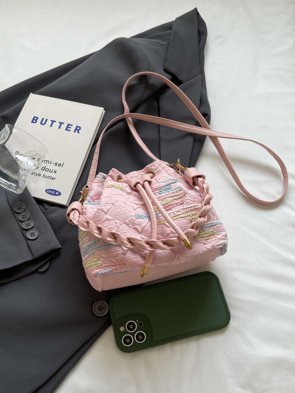 Ženska bucket bag torba, Oxford platno, zatvaranje šnira, džep za mobitel, podstava od poliestera, ljeto 2024