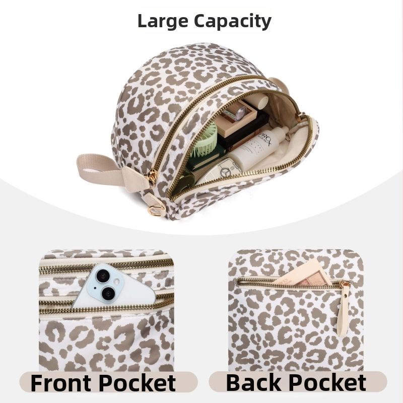 Leopard uzorka shell torba s patch džepovima, od poliestera, zatvarač, lagana torba za nošenje na ramenu