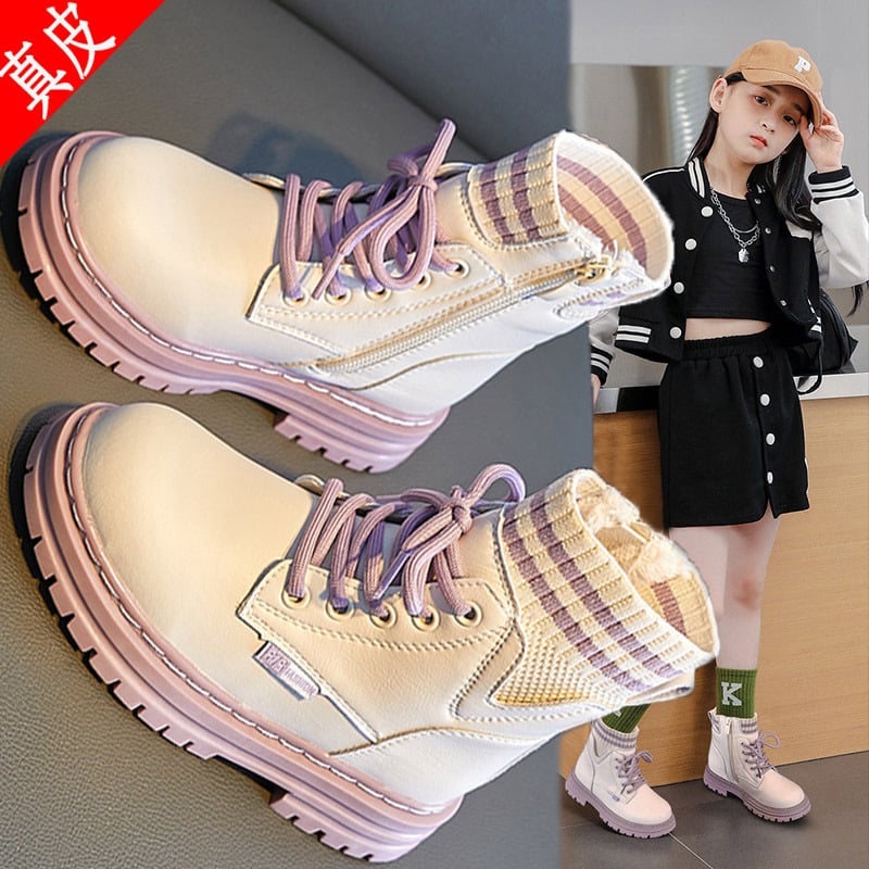 Παιδικά μποτάκια Μάρτιν για κορίτσια, πριγκιπικό στυλ, αδιάβροχα και αντιολισθητικά, καουτσούκ σόλα, πλαϊνό φερμουάρ, χαμηλός ύψος, ριγέ σχέδιο