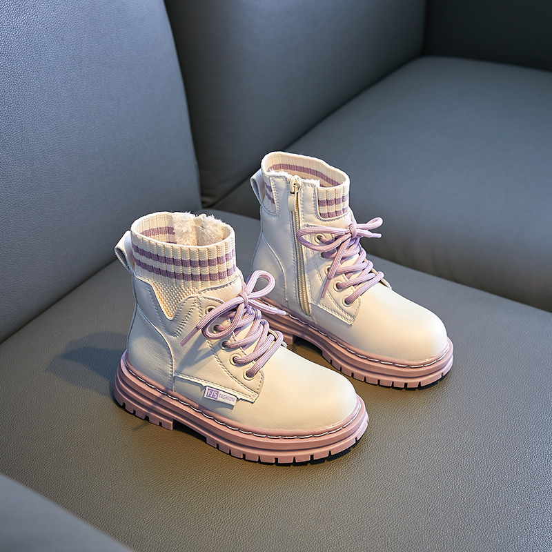 Παιδικά μποτάκια Μάρτιν για κορίτσια, πριγκιπικό στυλ, αδιάβροχα και αντιολισθητικά, καουτσούκ σόλα, πλαϊνό φερμουάρ, χαμηλός ύψος, ριγέ σχέδιο