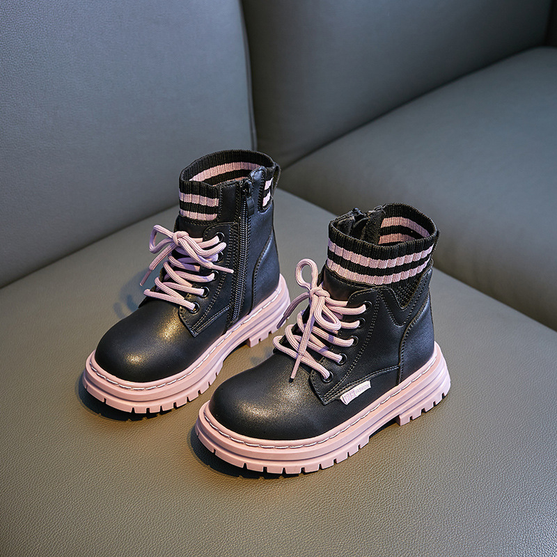 Παιδικά μποτάκια Μάρτιν για κορίτσια, πριγκιπικό στυλ, αδιάβροχα και αντιολισθητικά, καουτσούκ σόλα, πλαϊνό φερμουάρ, χαμηλός ύψος, ριγέ σχέδιο