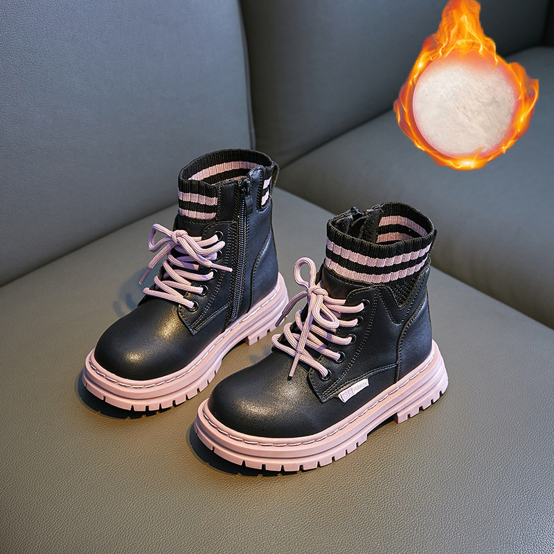 Παιδικά μποτάκια Μάρτιν για κορίτσια, πριγκιπικό στυλ, αδιάβροχα και αντιολισθητικά, καουτσούκ σόλα, πλαϊνό φερμουάρ, χαμηλός ύψος, ριγέ σχέδιο