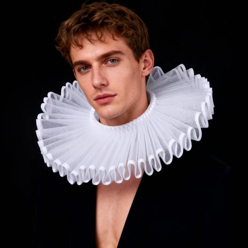 Ruff ovratnik – Elizabethan retro cosplay dodatak, srednjovjekovni renesansni stil, Shakespeareov uzorak, mrežasti materijal, podstava od poliestera, proljeće 2025