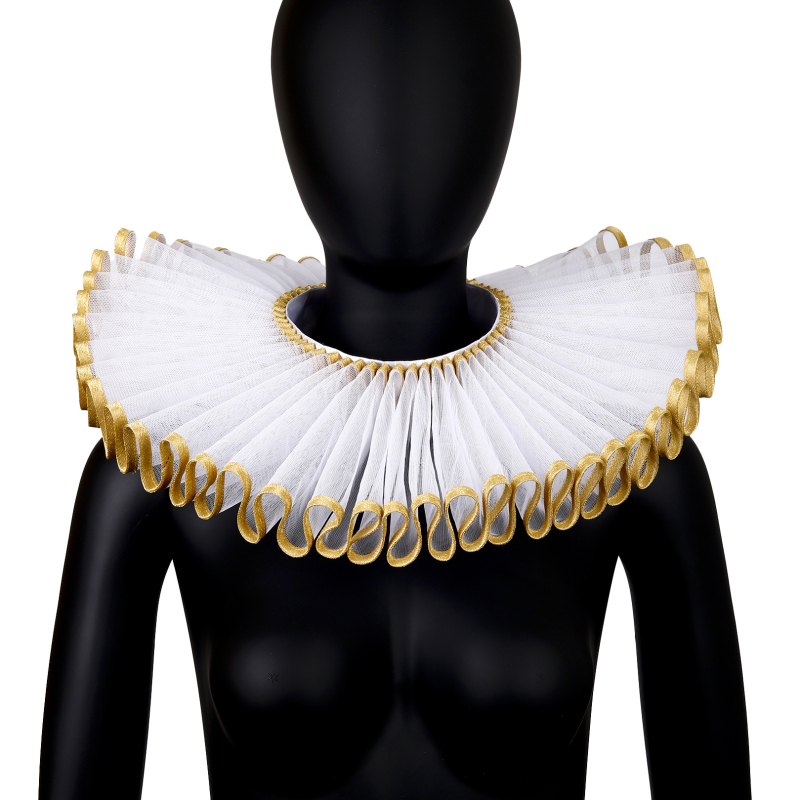 Ruff ovratnik – Elizabethan retro cosplay dodatak, srednjovjekovni renesansni stil, Shakespeareov uzorak, mrežasti materijal, podstava od poliestera, proljeće 2025
