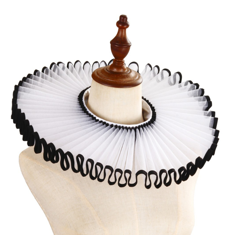 Ruff ovratnik – Elizabethan retro cosplay dodatak, srednjovjekovni renesansni stil, Shakespeareov uzorak, mrežasti materijal, podstava od poliestera, proljeće 2025