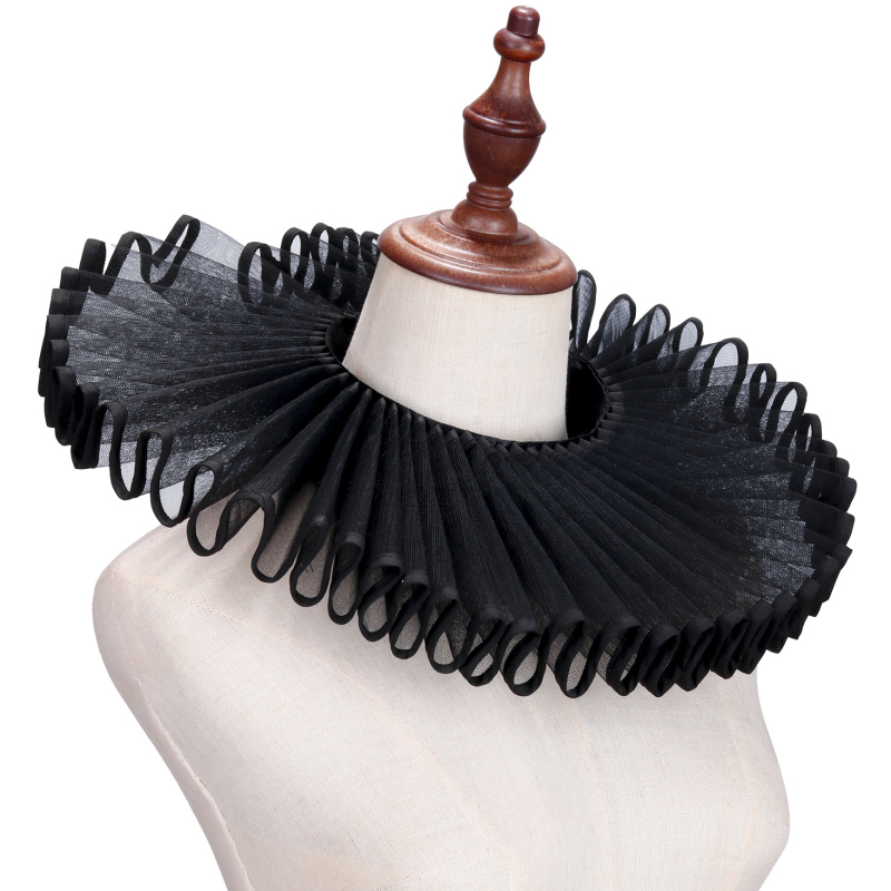 Ruff ovratnik – Elizabethan retro cosplay dodatak, srednjovjekovni renesansni stil, Shakespeareov uzorak, mrežasti materijal, podstava od poliestera, proljeće 2025