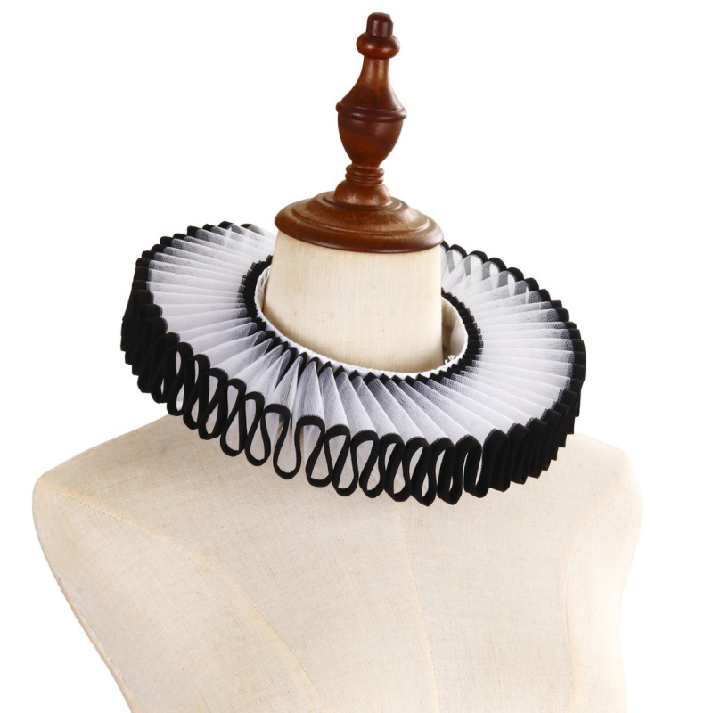 Ruff ovratnik – Elizabethan retro cosplay dodatak, srednjovjekovni renesansni stil, Shakespeareov uzorak, mrežasti materijal, podstava od poliestera, proljeće 2025