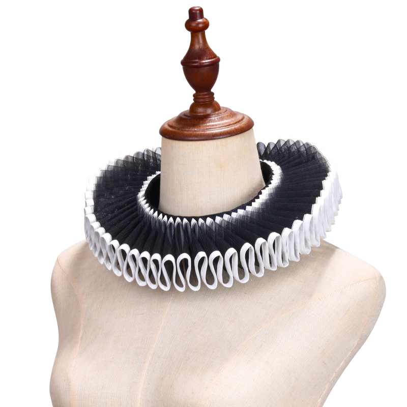 Ruff ovratnik – Elizabethan retro cosplay dodatak, srednjovjekovni renesansni stil, Shakespeareov uzorak, mrežasti materijal, podstava od poliestera, proljeće 2025