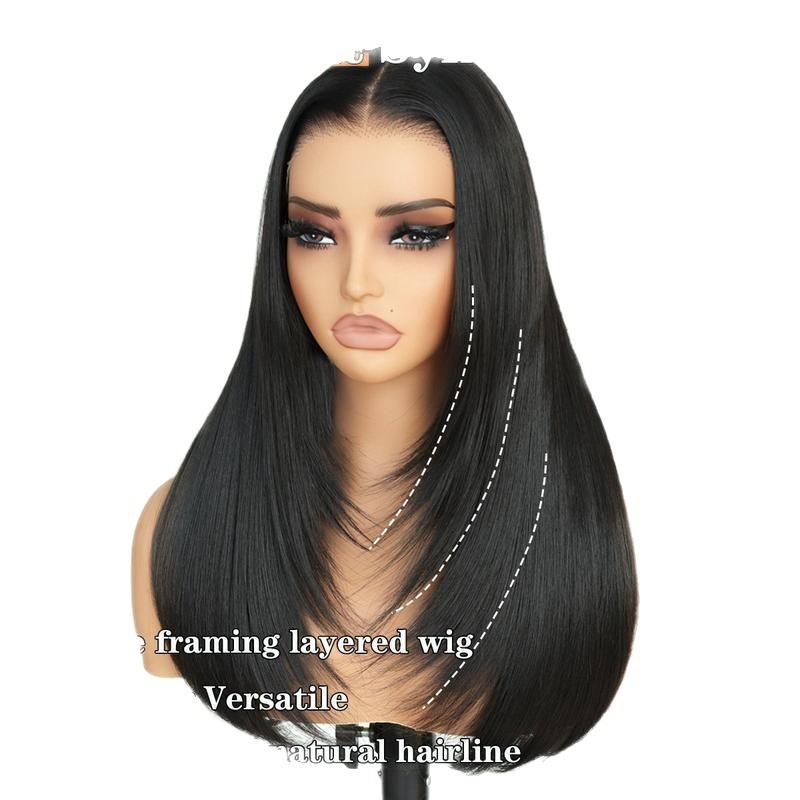 Păr exotic cu Lace-front, păr lung drept, parte la mijloc, țesută manual, fibre termorezistente, model A-270