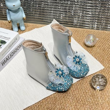 Dievčenské čižmy s kryštálmi – zimné pre dievčatá 4–16 rokov, predný zips, nízky výška vršku, gumová podrážka, protišmykové