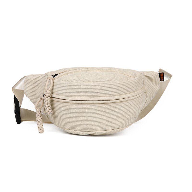 Ženska crossbody torbica od corduroy materijala - 2025 zima, zatvaranje zipom, džep za dokumente, vanjski patch džep, srednja tvrdoća
