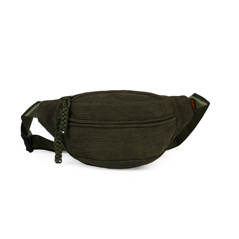 Ženska crossbody torbica od corduroy materijala - 2025 zima, zatvaranje zipom, džep za dokumente, vanjski patch džep, srednja tvrdoća