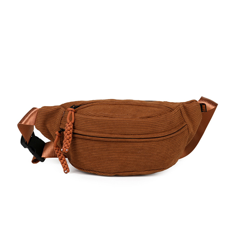 Ženska crossbody torbica od corduroy materijala - 2025 zima, zatvaranje zipom, džep za dokumente, vanjski patch džep, srednja tvrdoća