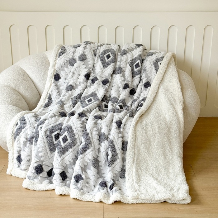 Cuvertură din poliester cu dublu strat, model geometric, 300 g, primăvară și toamnă, micșorare 2–3%