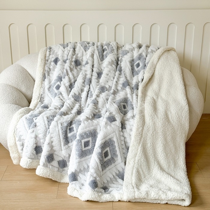 Cuvertură din poliester cu dublu strat, model geometric, 300 g, primăvară și toamnă, micșorare 2–3%