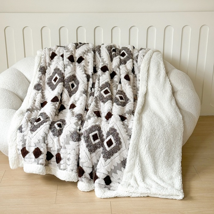 Cuvertură din poliester cu dublu strat, model geometric, 300 g, primăvară și toamnă, micșorare 2–3%