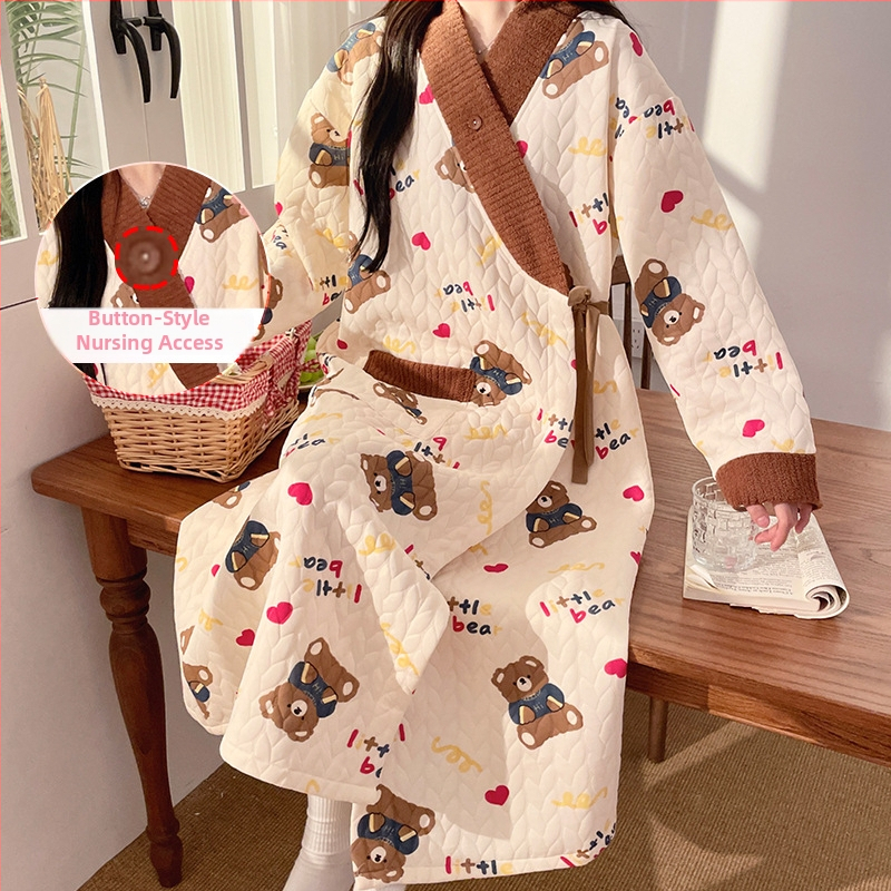 Postpartumné šaty na dojčenie z ľahkého bavlneného materiálu, dlhé rukávy, otvor na dojčenie, dlhá sukňa