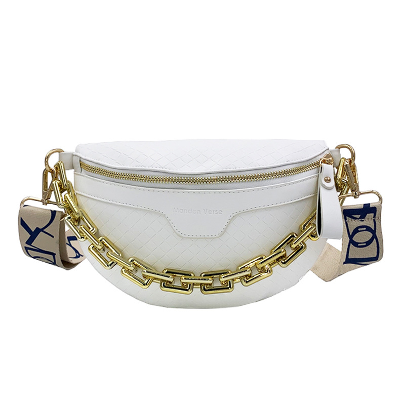 Crossbody torba s debelim lancem i romb dizajnom — PU materijal; karirani uzorak; zatvaranje zipom; unutarnja džep sa zipom