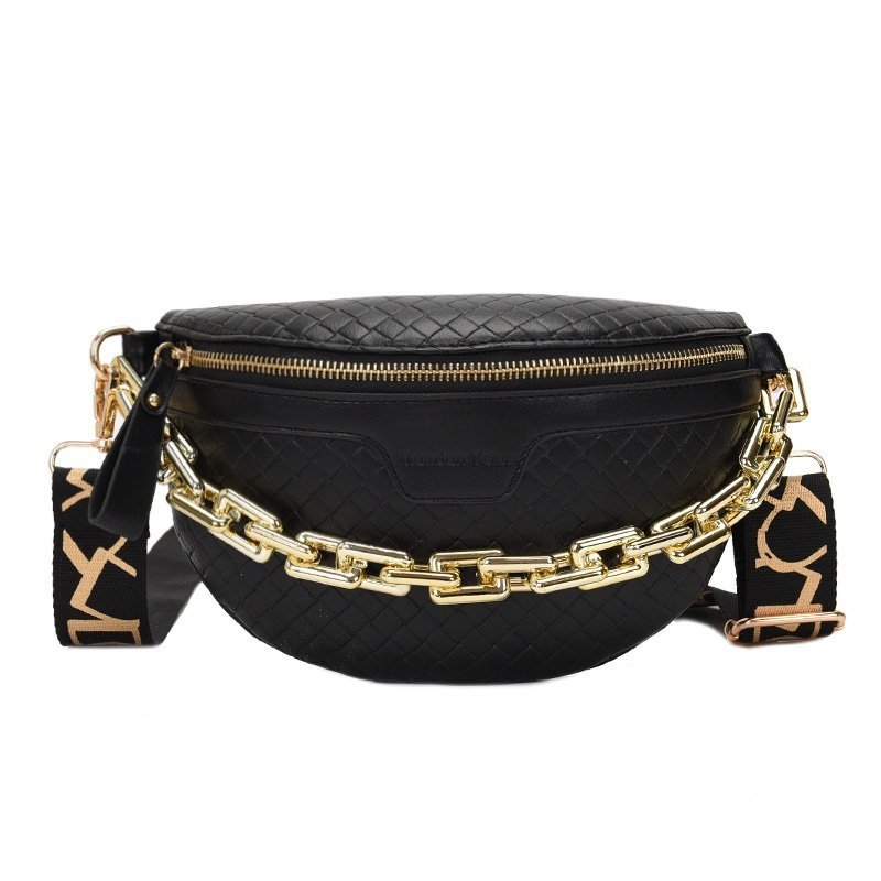 Crossbody torba s debelim lancem i romb dizajnom — PU materijal; karirani uzorak; zatvaranje zipom; unutarnja džep sa zipom