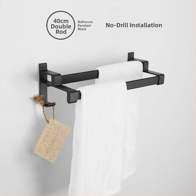 Fürdőszobai törölközőtartó űr-alumíniumból, fekete anodizált felülettel, dupla réteg, teherbírás 10 kg, Emma márka