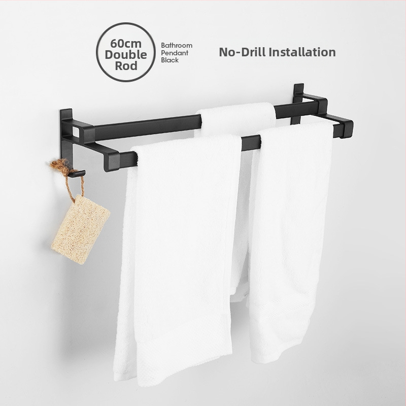 Fürdőszobai törölközőtartó űr-alumíniumból, fekete anodizált felülettel, dupla réteg, teherbírás 10 kg, Emma márka