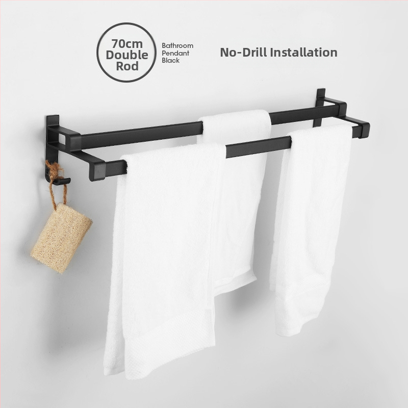 Fürdőszobai törölközőtartó űr-alumíniumból, fekete anodizált felülettel, dupla réteg, teherbírás 10 kg, Emma márka