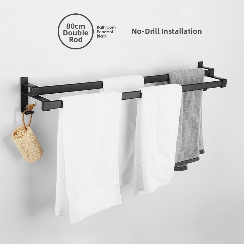 Fürdőszobai törölközőtartó űr-alumíniumból, fekete anodizált felülettel, dupla réteg, teherbírás 10 kg, Emma márka