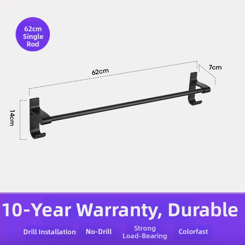 Fürdőszobai törölközőtartó űr-alumíniumból, fekete anodizált felülettel, dupla réteg, teherbírás 10 kg, Emma márka
