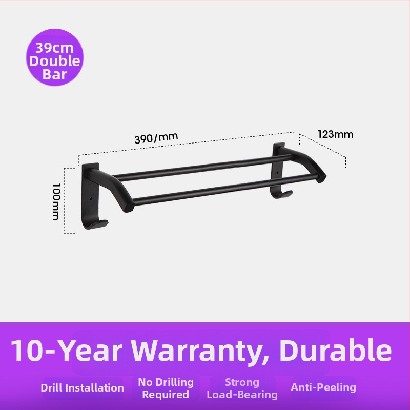 Fürdőszobai törölközőtartó űr-alumíniumból, fekete anodizált felülettel, dupla réteg, teherbírás 10 kg, Emma márka