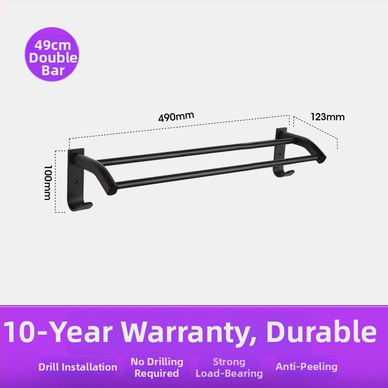 Fürdőszobai törölközőtartó űr-alumíniumból, fekete anodizált felülettel, dupla réteg, teherbírás 10 kg, Emma márka