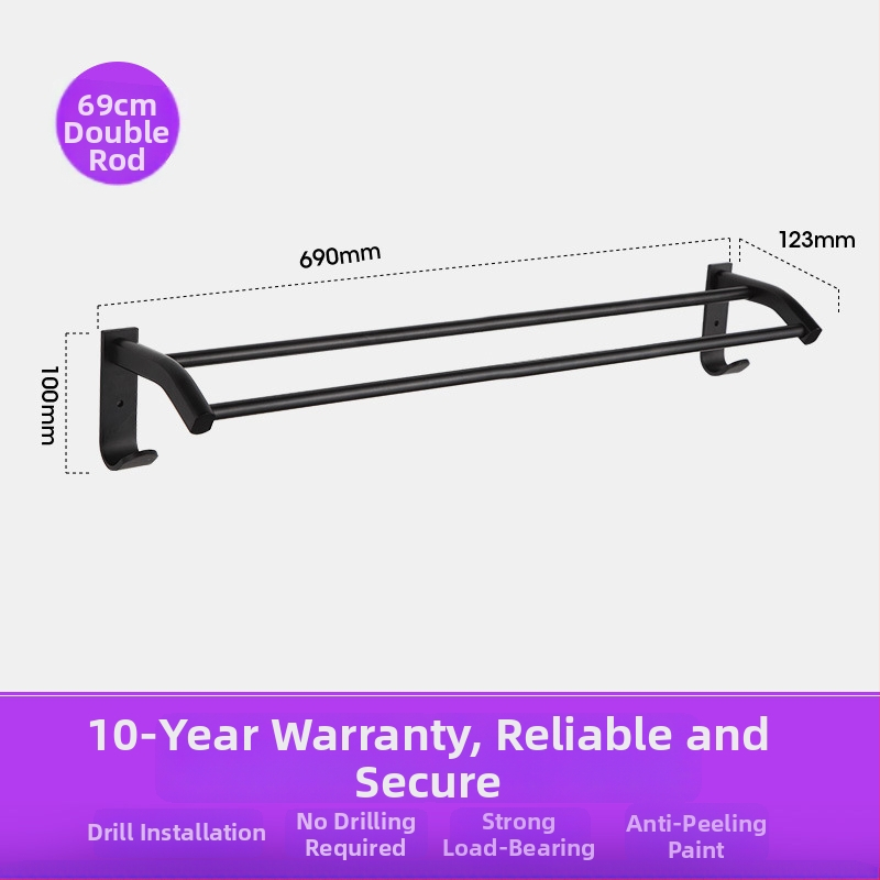 Fürdőszobai törölközőtartó űr-alumíniumból, fekete anodizált felülettel, dupla réteg, teherbírás 10 kg, Emma márka