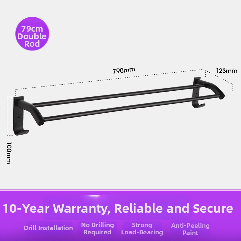 Fürdőszobai törölközőtartó űr-alumíniumból, fekete anodizált felülettel, dupla réteg, teherbírás 10 kg, Emma márka
