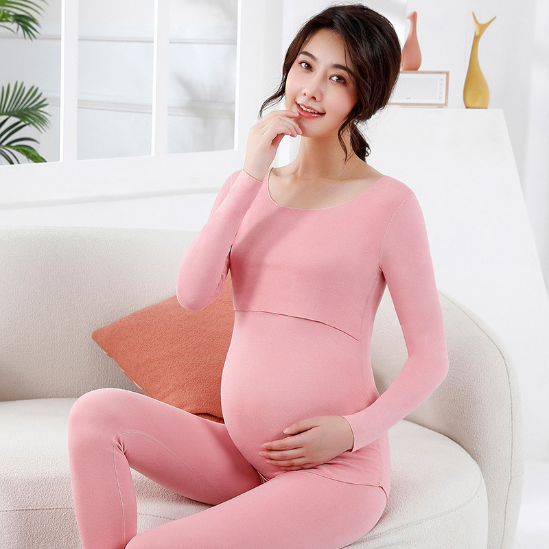 Anyasági termál pizsama készlet fleece béléssel - poliészter anyag, V-nyak, hosszú ujjú, nadrág