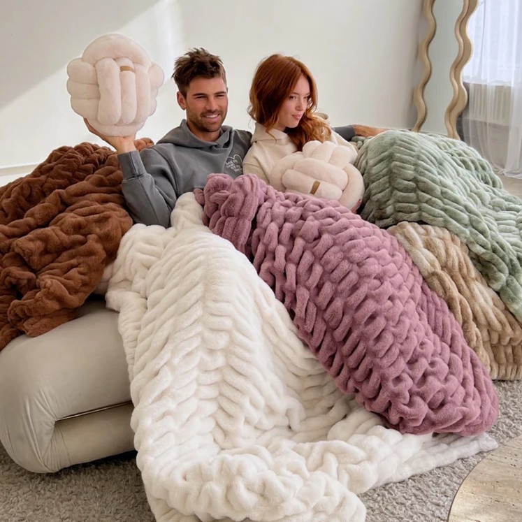 Deka od zajčje dlake - poliester, 300–500 g, Milk Blanket, za sve sezone, moderni minimalistički stil
