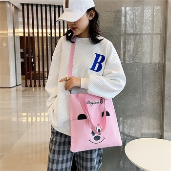 Korejskog stila crossbody torba od platna, velik kapacitet, zatvarač, motiv anime karikatura, podstava od platna