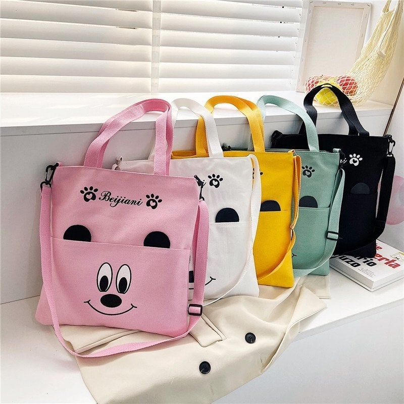 Korejskog stila crossbody torba od platna, velik kapacitet, zatvarač, motiv anime karikatura, podstava od platna