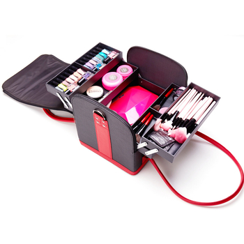 MIRRAND Козметична чанта с голям капацитет – портативна професионална кутия за грим и инструменти за татуиране на вежди; PU материал, магнитно затваряне, водоустойчива, разширяем дизайн, мокро/сухо разделение