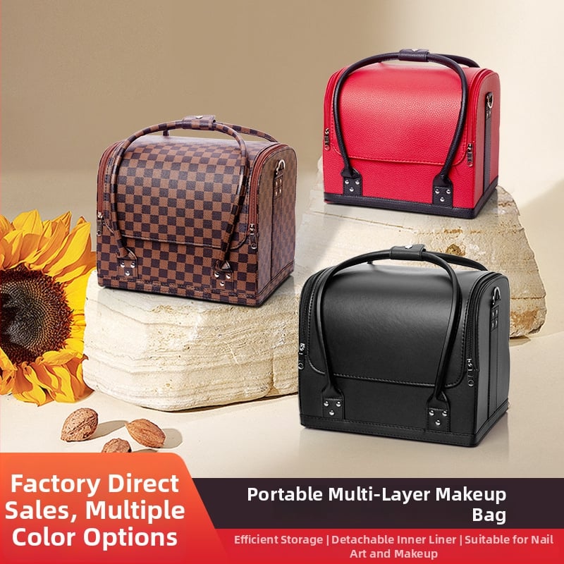 MIRRAND Козметична чанта с голям капацитет – портативна професионална кутия за грим и инструменти за татуиране на вежди; PU материал, магнитно затваряне, водоустойчива, разширяем дизайн, мокро/сухо разделение